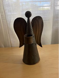 Vintage Rustic Metal Angel Candle Holder - Mexican Folk Art Décor