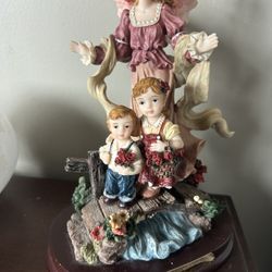 Montefiori Collection 9" Guardian Angel w/ Children on Bridge, on wood base