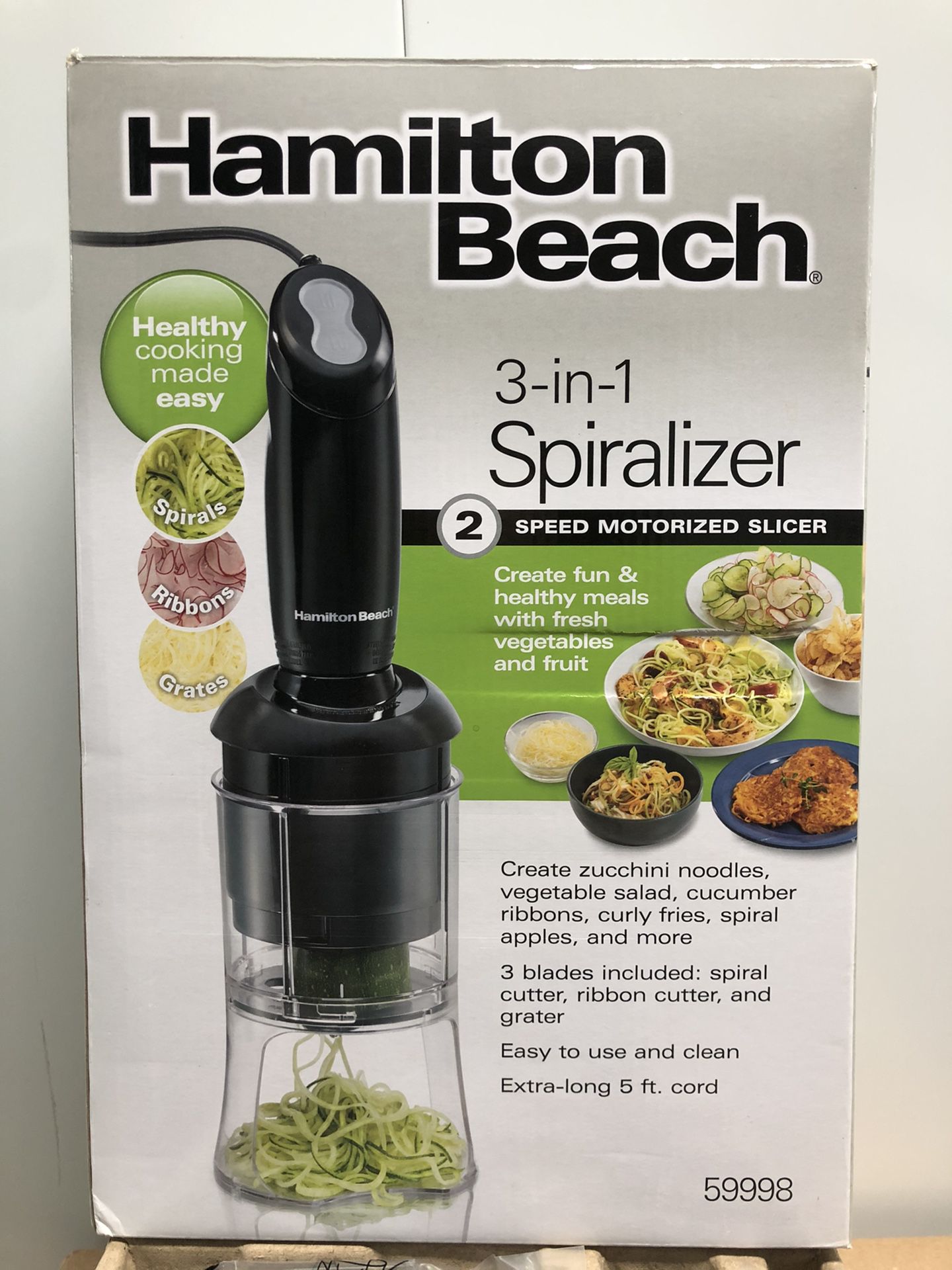 Hamilton-Beach 59998C 3-in-1 Electric Food Spiralizer, Black - NEW