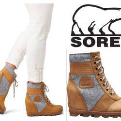SOREL Lexie Wedge Boots - Ash Brown & Heather US 8.5