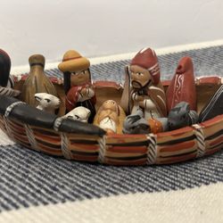 Peruvian Clay Art Nativity In A Boat 6”