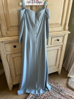 Light Blue Off-Shoulder Ruffled Formal Dress Adrianna Papell.