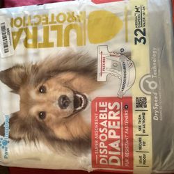 Paw Inspired 32ct Disposable Dog Diapers | Female Dog Diapers Ultra Protection | Diapers for Dogs in Heat, Excitable Urination, or Incontinence (Mediu