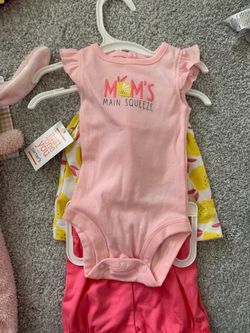 Newborn 3 piece outfit and 3 toys