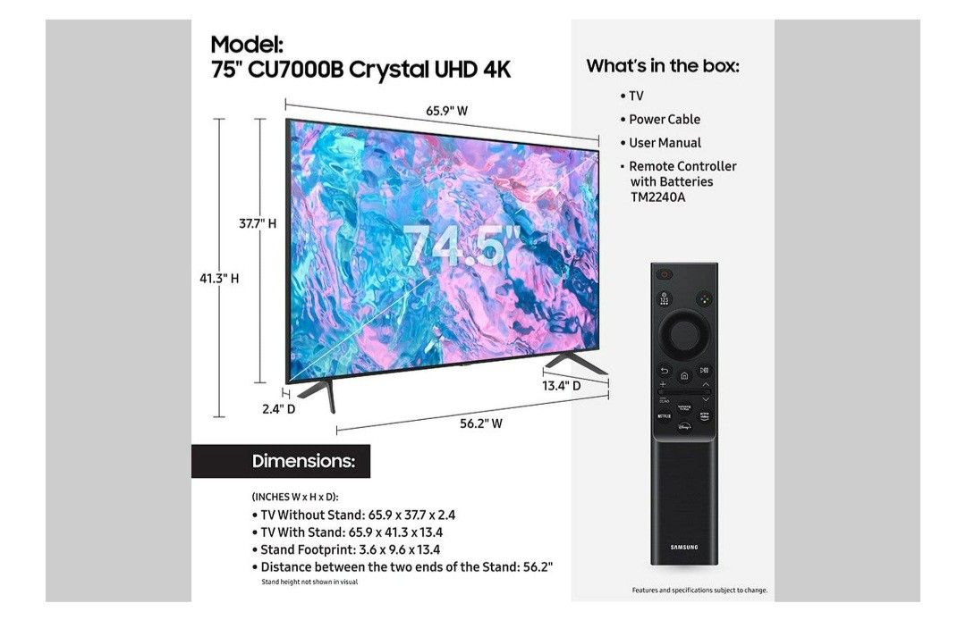 75in Samsung Crystal UHD 4K TV