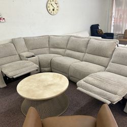 Furniture- 6 Pc Zero Gravity Fabric Sectional With 2 Power Recliners- Deklyn