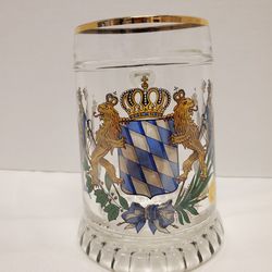 Alwe Bayern/Bavarian Coat Of Arms Crest Glass Beer Stein With Gold Rim 