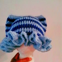 Blue Ruffle Cat Beanie Hat