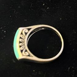 Turquoise Sterling Silver Lotus Ring Sz 8.5 