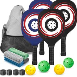New Pickleball Paddles Set of 2/4, USAPA Approved  Backpack, Pickleball Balls, Cooling Towels, Grip Tapes