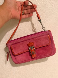 Vintage Coach Soho Pink Suede Orange Trim Wristlet Bag Y2K