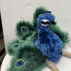 Folkmanis Small Peacock Hand Puppet Bird Plush Stuffed Animal 12” Across Tail