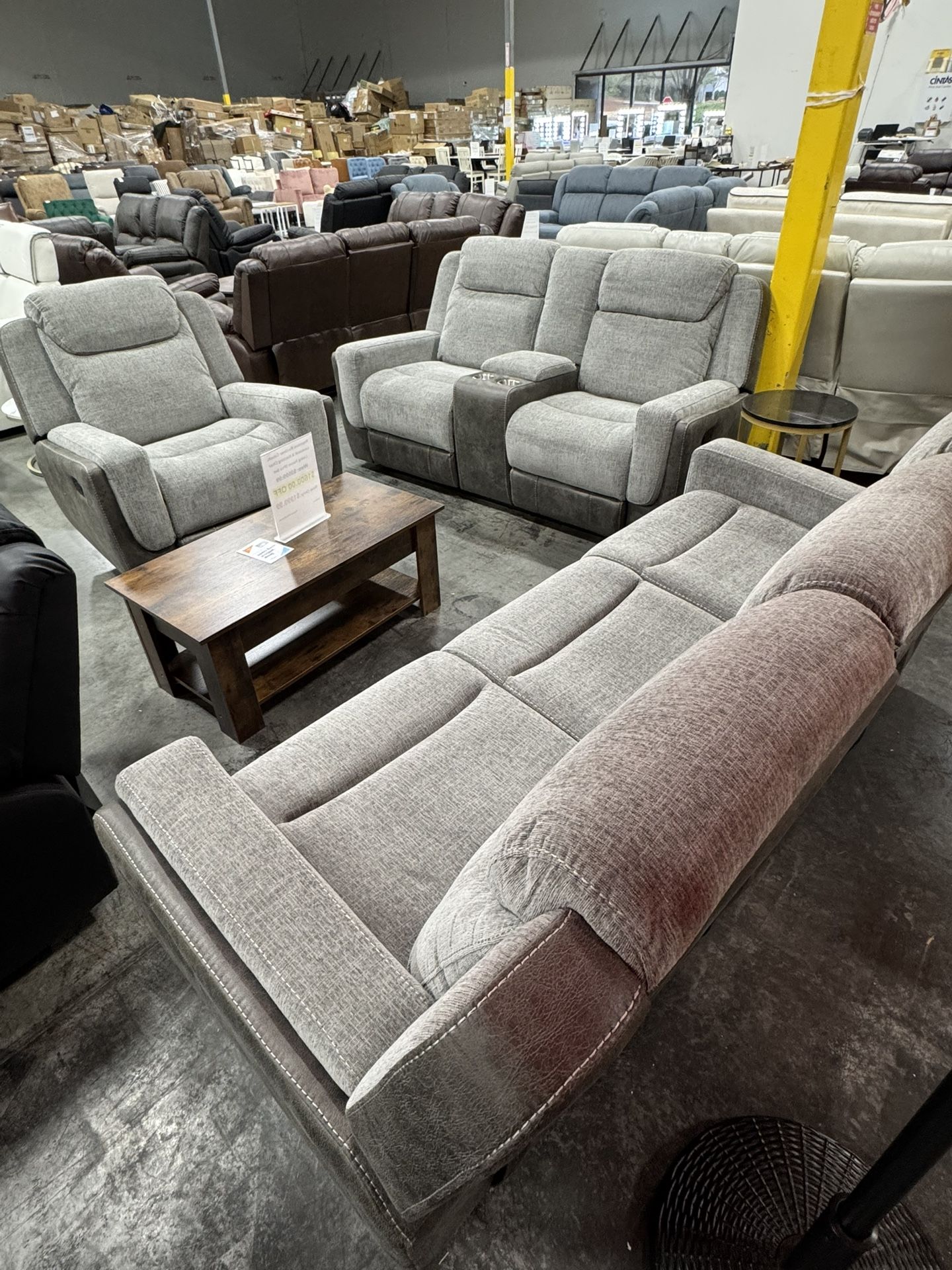 Premium Grey Living Room Recliner Couch, Loveseat And Chair 3 PCs Set