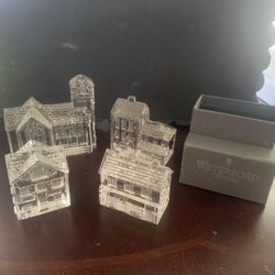 Lot Of 4 Waterford Crystal “Lismore” Paperweight Figurines Post Office, Cake Shop,  Church,  Village Hotel 