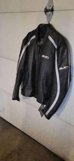 HJC Black and Gray Leather Motorcycle Jacket