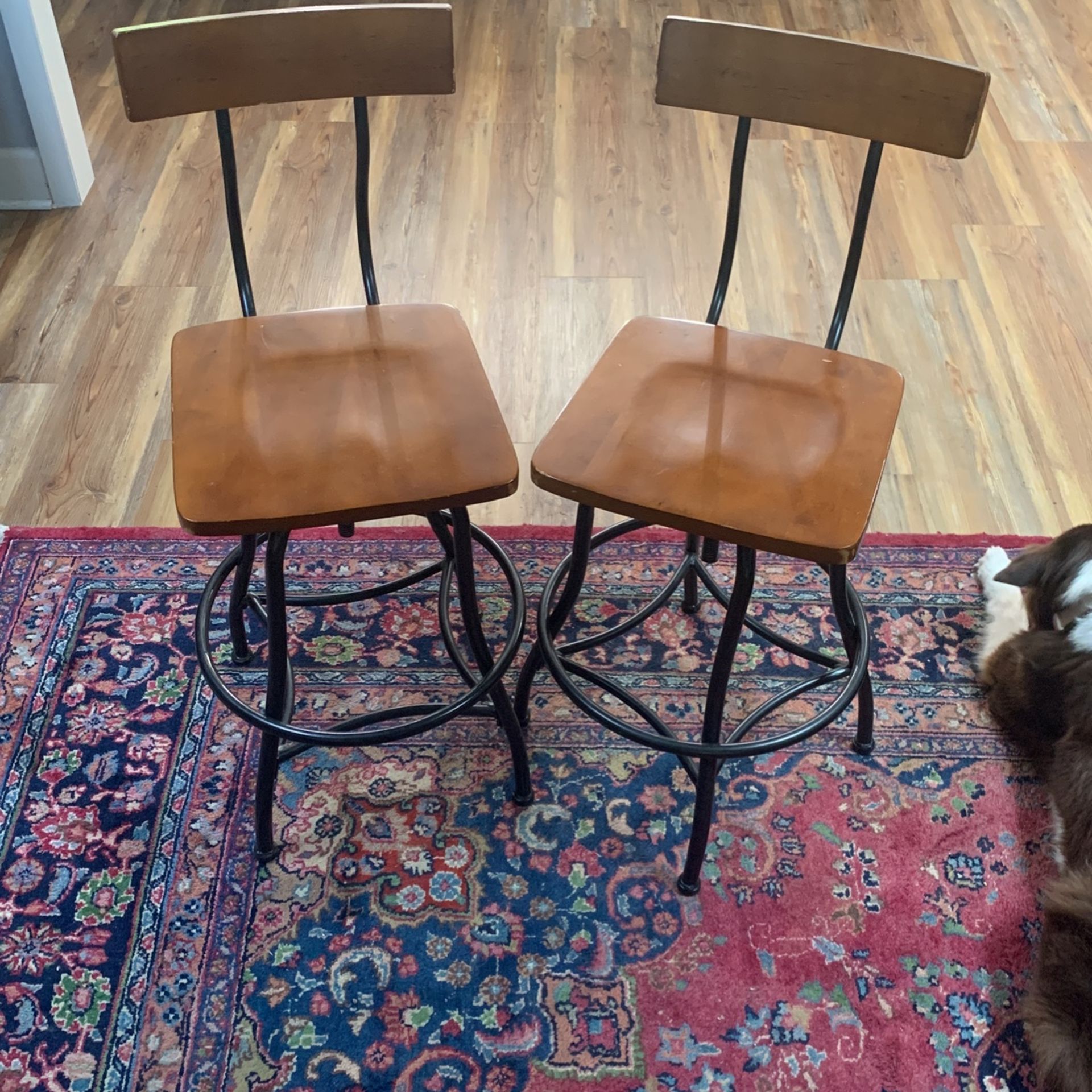 Adjustable Height Wood And Metal Swivel Stools - Set Of Two