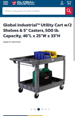 HD Global Industrial Utility Cart w/2 Shelves & 5" Casters, 500 lb. Capacity, 46"L x 25"W x 33"H HVAC  New cost over $170 w tax My price is $99 obo  V
