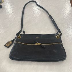 Lauren, Ralph Lauren Black With Gold Trim Leather Bag 
