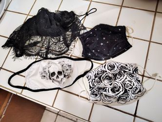 Lot of 4 Decorative Designer Face Masks – Gothic / Alternative Style Skulls Roses Stars Black Lace