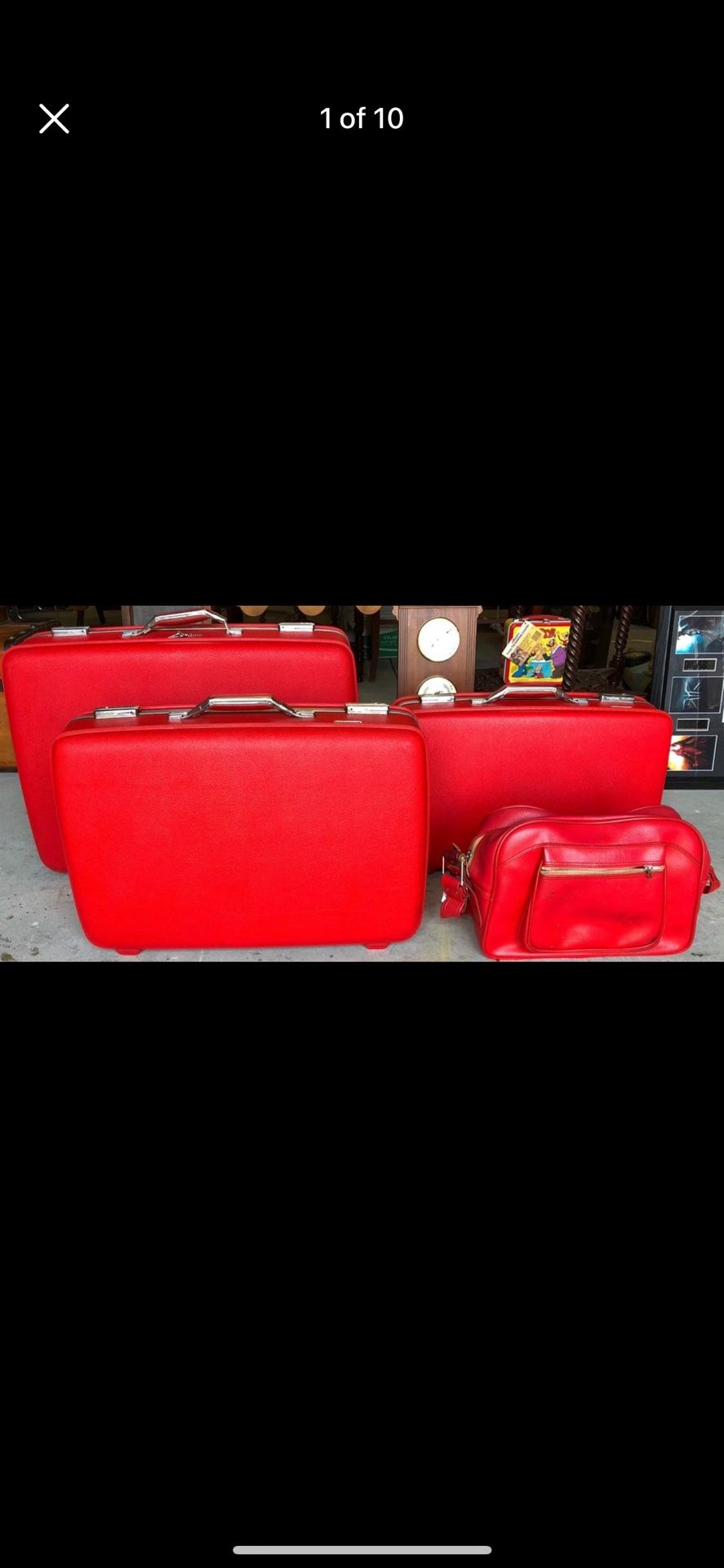 Vintage Mid Century Red 4 Piece American Tourist Luggage Set w/ Keys