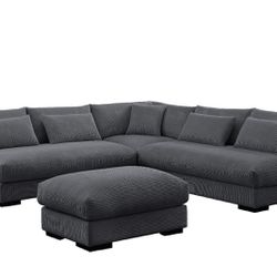New! Extra Comfort Sectional Sofa And Ottoman, Sectionals, Sectional, Sectional Sofa, Sectional Couch, Sofa, Couch, Corduroy Sofa