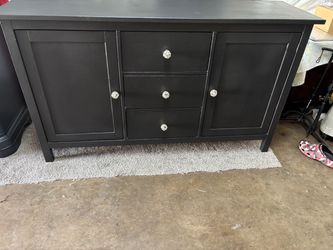 Black Wood Sideboard with Drawers and Cabinets