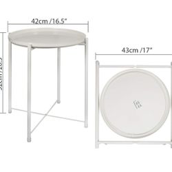 Round Metal Side End Table - White