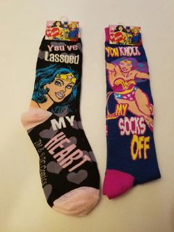Wonder Woman Valentines Day themed 2 pairs of socks adult DC Comics superhero hero