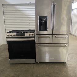 KitchenAid 5-Door Refrigerator + Samsung Stove – Premium Stainless Steel Set