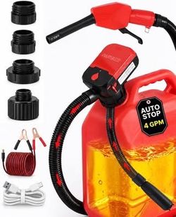 4 GPM Electric Fuel Transfer Pump with Auto Shut-Off, USB-C/DC Power Supply,51-Inch Vinyl Hose