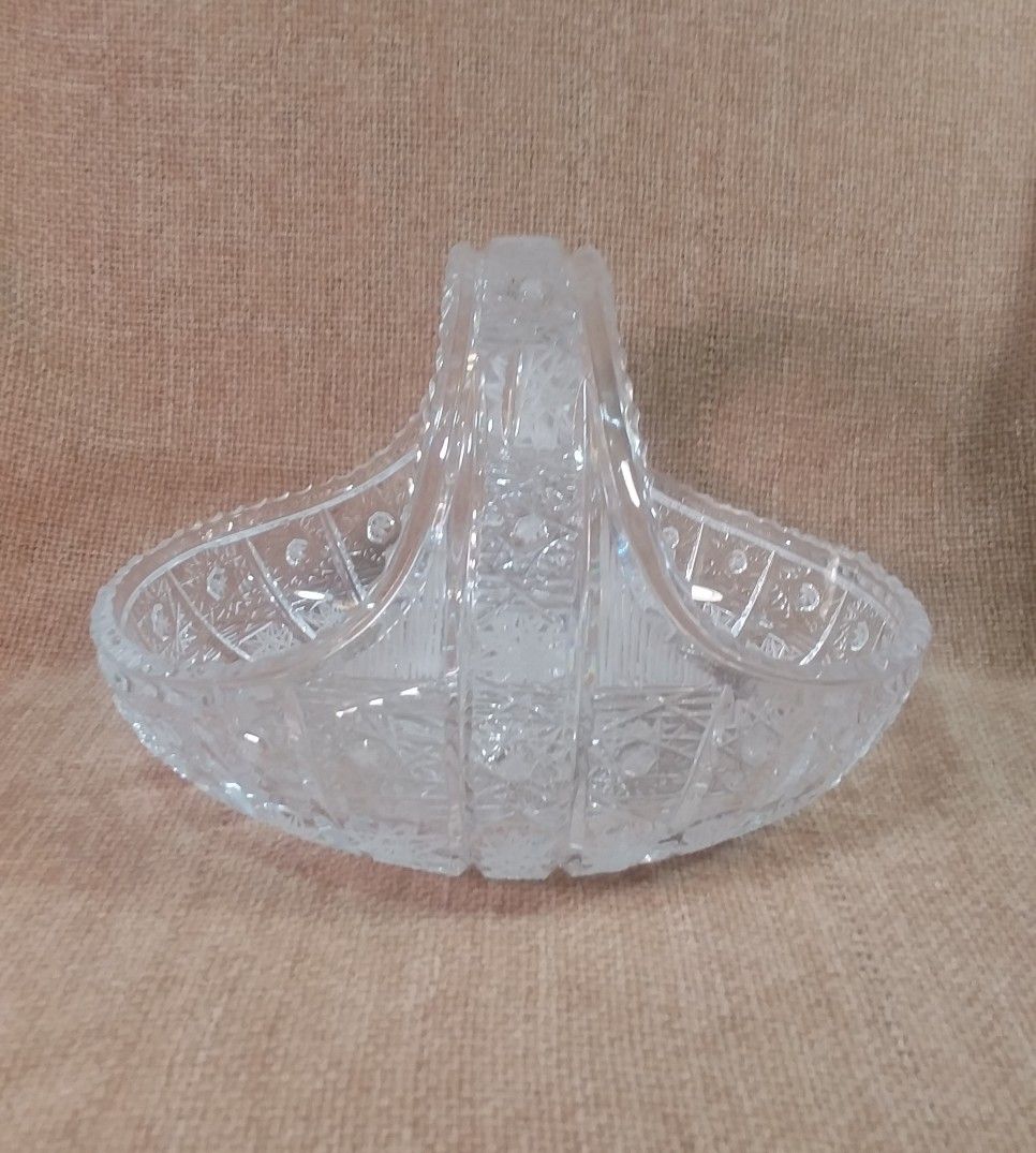 Vintage Bohemian Crystal Basket Bowl