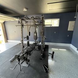Vesta Fitness Smith Machine 1001 w/Bench Attachment | 230lb Bumpers Olympic Weights | 7ft Olympic Bar | Gym Equipment | FREE DELIVERY/INSTALL🚚 