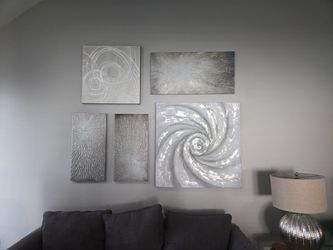 5-Piece Silver Abstract Textured Wall Art Set