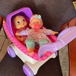 Baby Stroller With Two Baby Dolls 