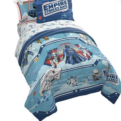 4 piece Star Wars Empire 40th Anniversary Kids Twin Bed in a Bag, 100% Microfiber, Blue/White