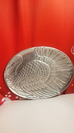 HUGE Vandor Imports 21" Turkey Serving Platter Tray 1980 Cast Aluminum