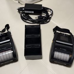 Lot of 2x Zebra ZQ620 Mobile Thermal Label Printers + 4-Bay Battery Charger + 5 Batteries - Tested & Ready