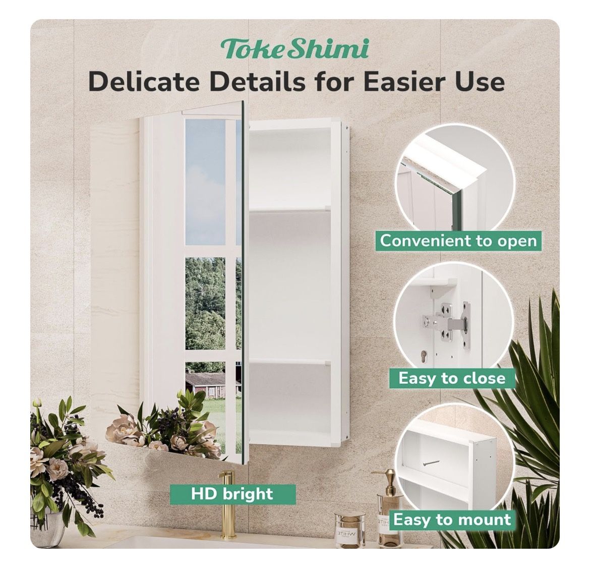 TokeShimi 16x20 Recessed Medicine Cabinet with Mirror Aluminum