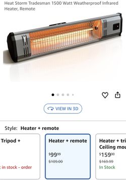 Visit the Heat Storm Store 3.7 ***** (3,027) Heat Storm Tradesman 1500 Watt Weatherproof Infrared Heater, Remote
