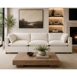 Albany Park Kova Pillow Cushion Sofa | Oyster White Performance Chenille | 122” - Delivery Available