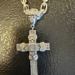 14k White Gold Chain/2k Diamond Cross