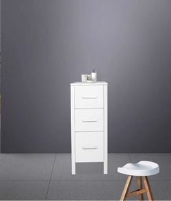 New-12" Bathroom Vanity Side Cabinet Floor Freestanding Cabinet W/3 Drawers & Wood Frame, Space Saver Storage Organizer for Bathroom (White)