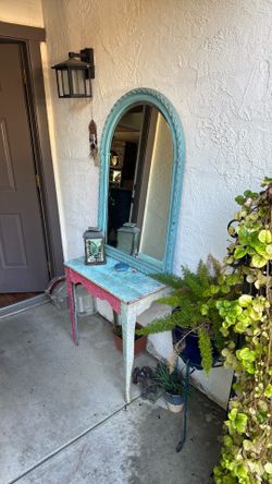 Set of metal table and mirror