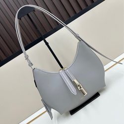 Cowhide Shoulder Handbag Blue 