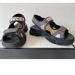 Gucci Mens Leather Sandals Sega Gray EU7