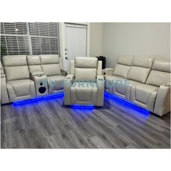 SALA RECLINABLE NUEVA PIEL CREMA ELÉCTRICA! 3 PAGOS MENSUALES! INSTALACIÓN Y ENTREGA EL MISMO DÍA 