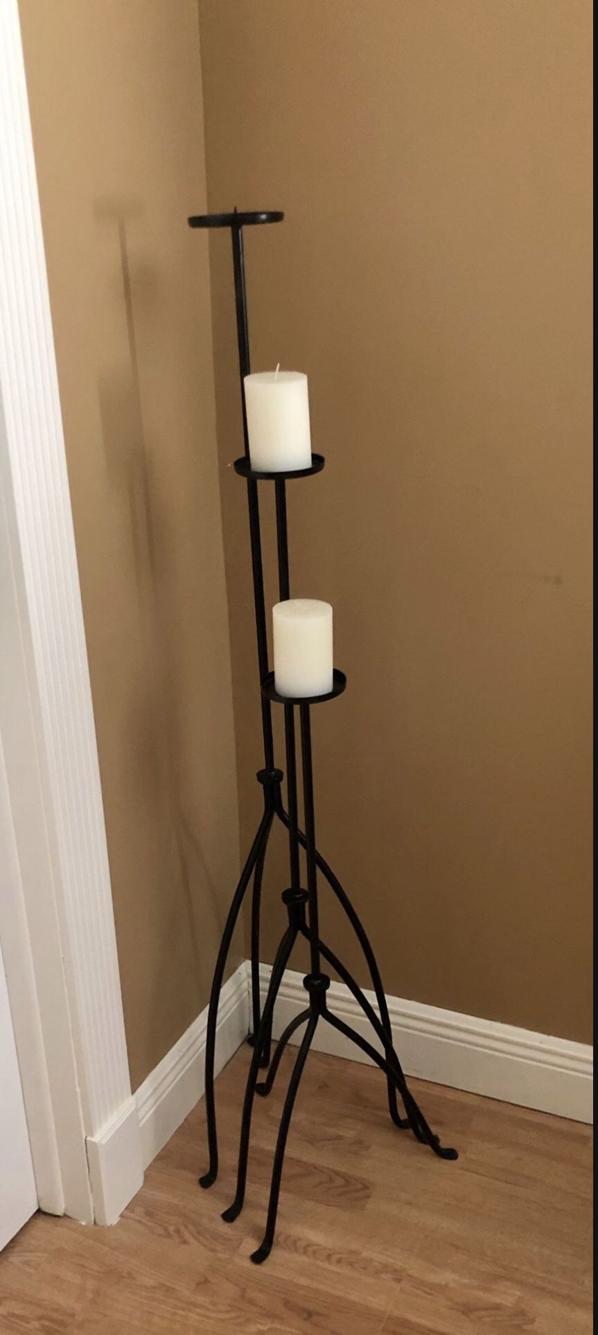 Set of 3 Floor Black Wrought Iron Floor Candlesticks- Standing Stacked Candle Stands