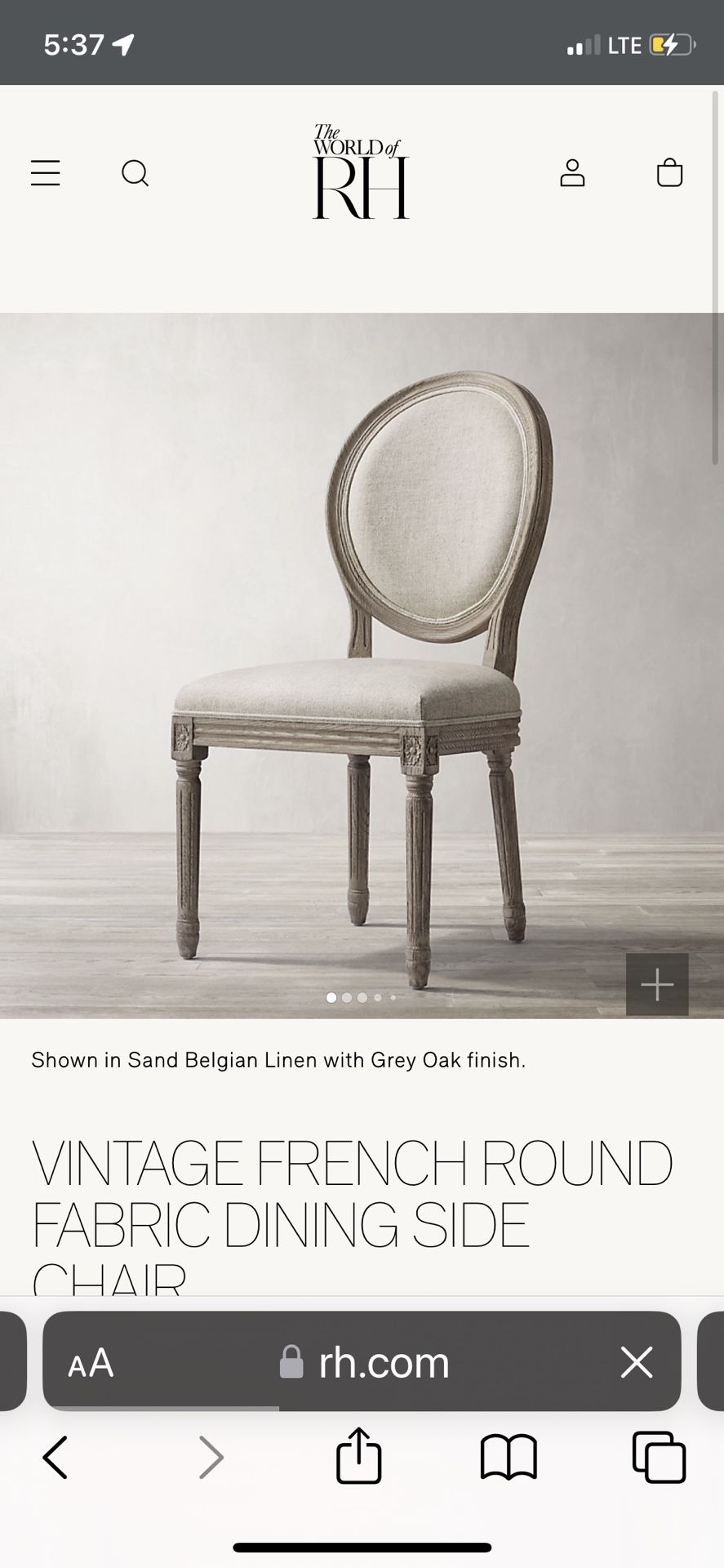 Restoration Hardware Linen Chair