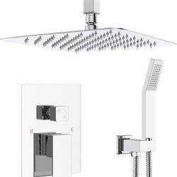 SunCleanse Rainfall Shower Faucet Set Polished Chrome Shower Combo Set for Bathroom with High Pressure 10 inch Shower Head with Handheld Shower Valves