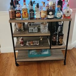 Bar Cart W/led Lights & Wheels